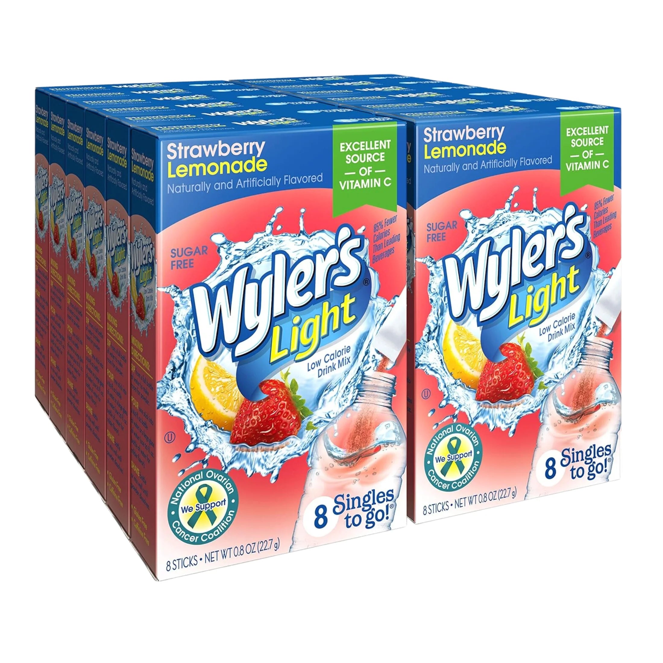 Wyler's Light Singles To Go Powder Packets Strawberry Lemonade Flavor Drink Mix Sugar-Free Low-Calorie Water Enhancer for Home Office Snacks Picnics Camping On The Go Drinks 8 Sticks (Pack of 12)