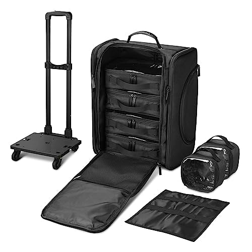 Rolling Makeup Train Case Soft Sided Cosmetic Organizer with Removable Side Pocket L1629