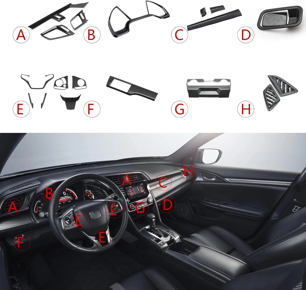 Interior Dashboard Trim Kit Carbon Fiber Pattern for Honda Civic 2016-2021 P199462