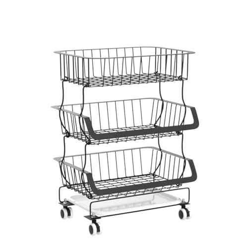 5-Tier Stackable Metal Wire Rolling Cart for Kitchen, Pantry, Garage I812