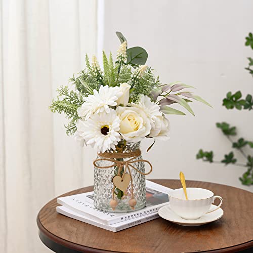 Artificial Flowers with Vase, Faux Silk Arrangement for Table Decor B871319