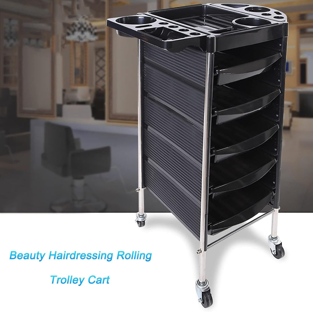 Beauty Salon Trolley with 5 Drawers, Rolling Wheels, Black R512