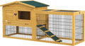 2 Levels Outdoor Rabbit Hutch with Openable Top, 59" Wooden Large Rabbit Cage with Run Weatherproof Roof, Removable Tray, Ramp, Yellow