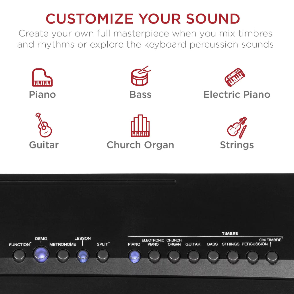 88-Key Full Size Digital Piano with Semi-Weighted Keys, Stand, Pedal T449