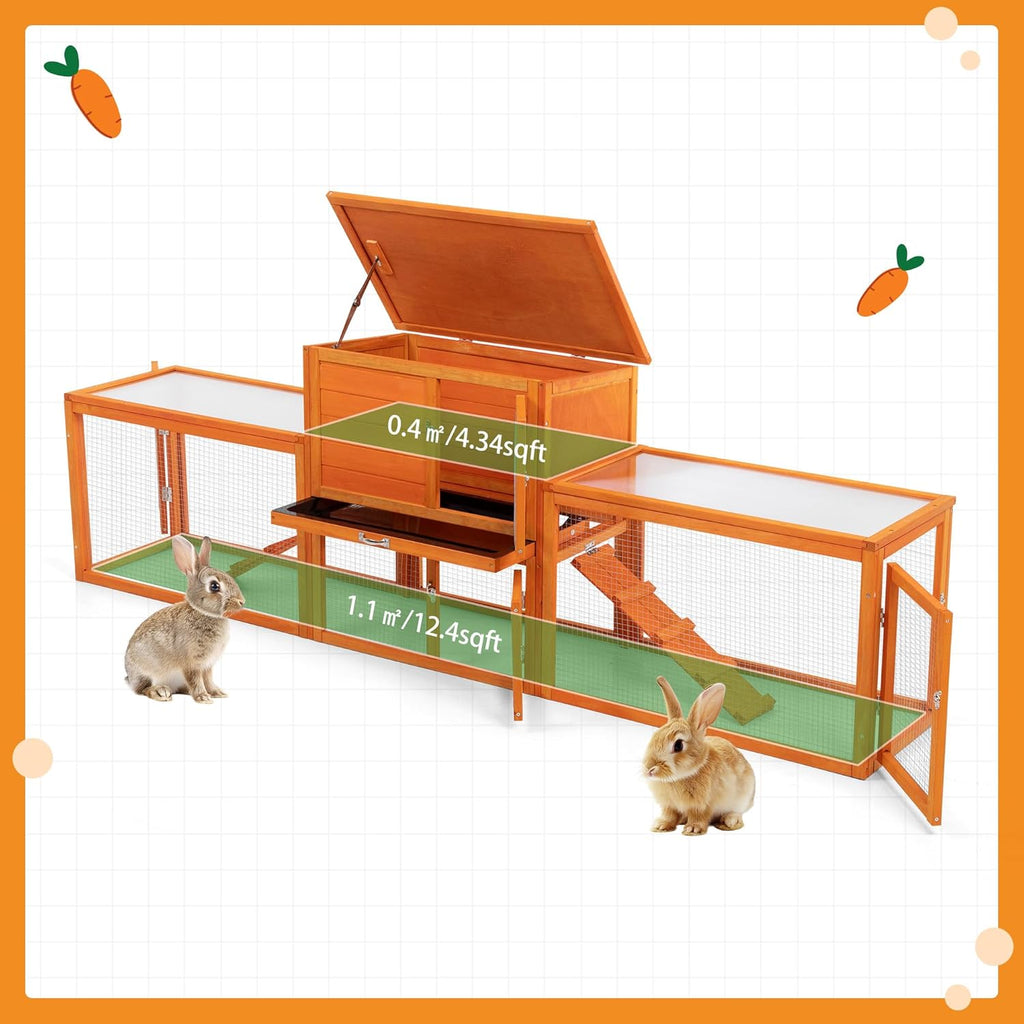 Extra Large Wooden Rabbit Hutch with No-Leak Tray and Waterproof Roof B7276
