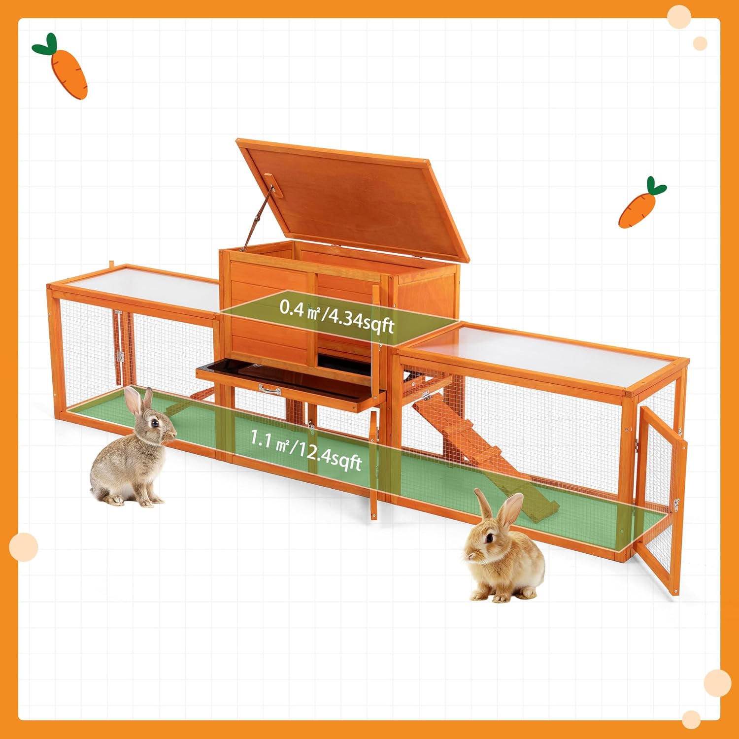 Extra Large Wooden Rabbit Hutch with No-Leak Tray and Waterproof Roof B7276