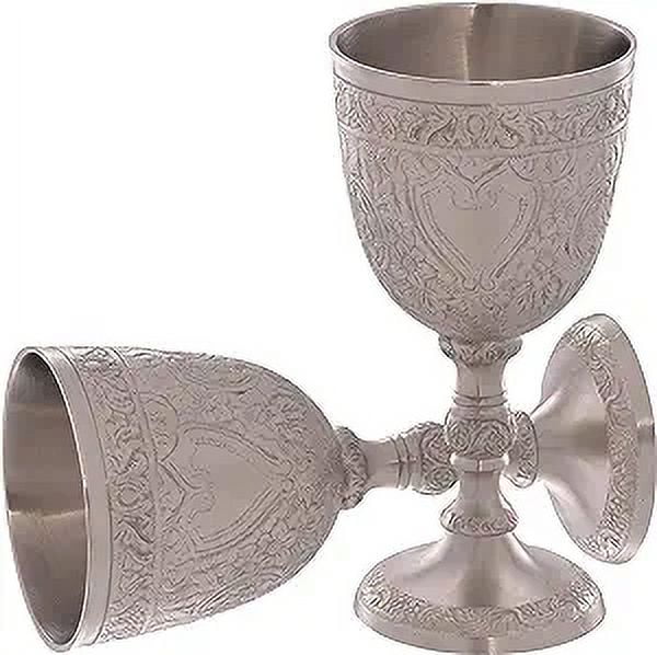 REPLICARTZUS Vintage Chalice Silver Plated Brass Wine Goblet Renaissance Medieval Royal Wine Cups of King Arthur Gifts for Communion, Christmas Pack of 1pc Roman Chalice (Pewter Finish)