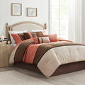 Madison Park Palisades Comforter Set Modern Faux Suede Pieced Stripe Design, All Season Down Alternative Cozy Bedding with Matching Shams, Decorative Pillows, Queen(90"x90"), Brown 7 Piece