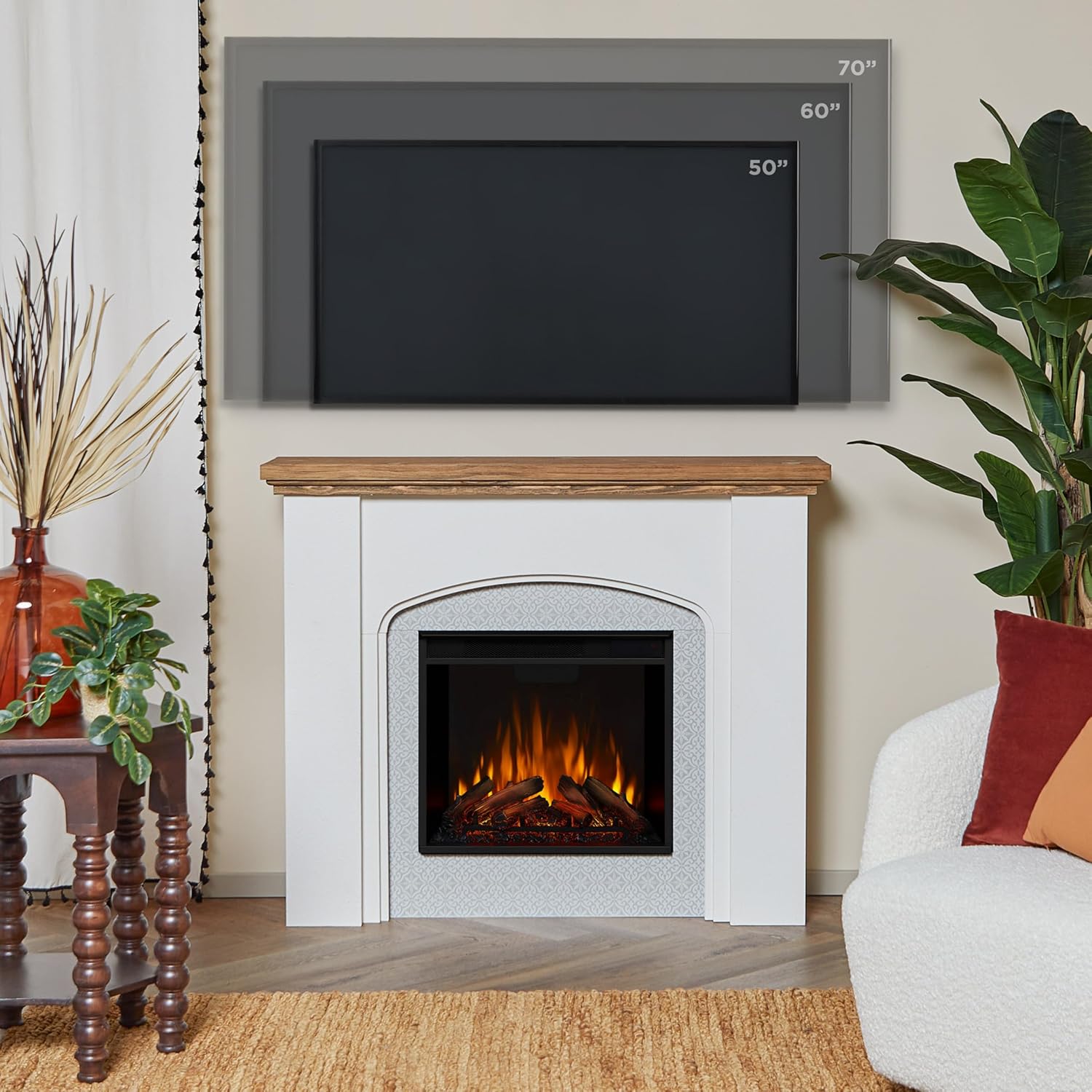 Electric Fireplace with Mantel for Living Room or Bedroom, Remote Control, Timer, White S683