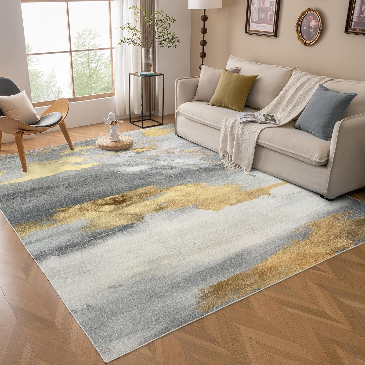 Machine Washable Abstract Area Rug 5'x7' Non Slip for Living Room Bedroom N973415