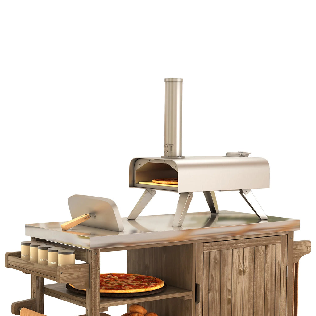 12" Wood Fired Pizza Oven, Outdoor Stainless Steel Pizza Maker with Chimney M986