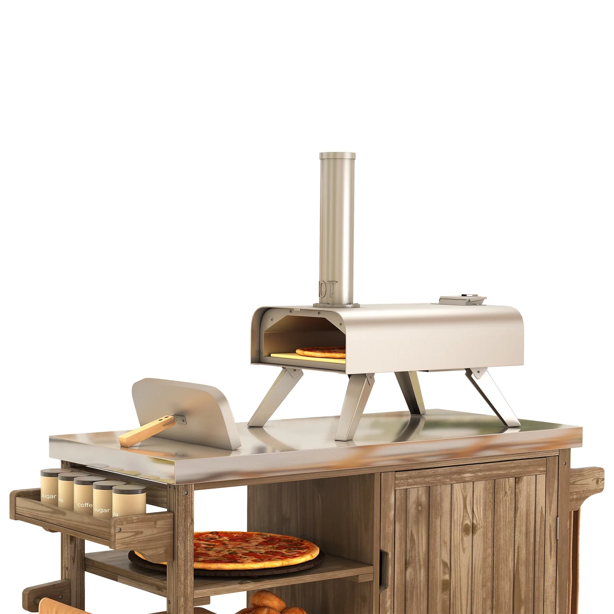 12" Wood Fired Pizza Oven, Outdoor Stainless Steel Pizza Maker with Chimney M986