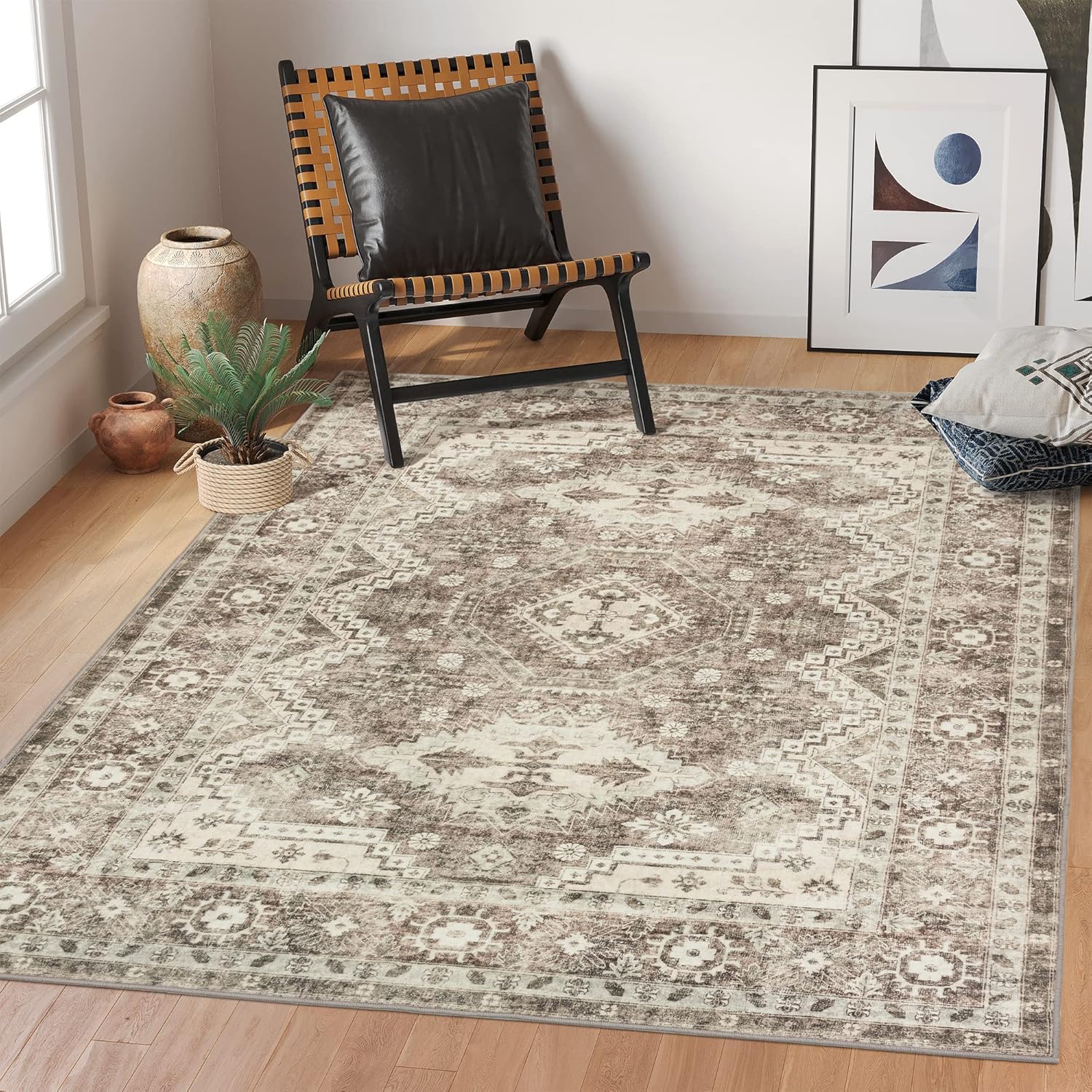 9x12 Vintage Tribal Area Rug, Stain Resistant Washable, Anti Slip for Living Room D818