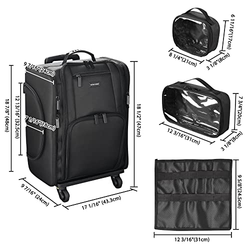 Rolling Makeup Train Case Soft Sided Cosmetic Organizer with Removable Side Pocket L1629