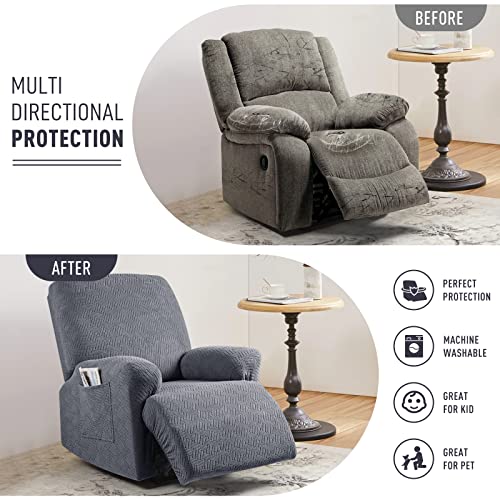 Stretch Recliner Chair Cover with Stripe Jacquard Pattern, 1 Seater, Misty Gray X188311