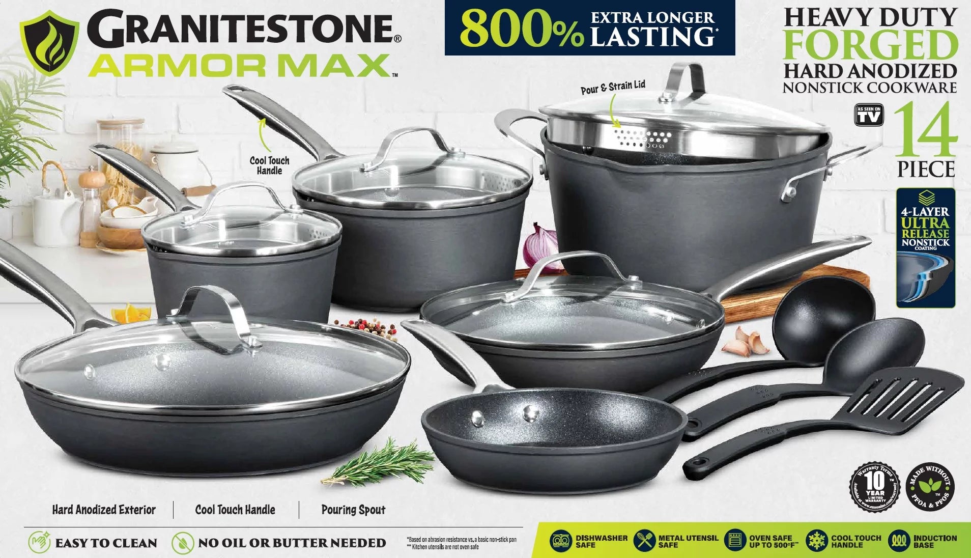 Hard Anodized Cookware Set 14pc Pots and Pans D4233