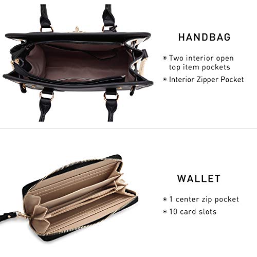 Women's Top Handle Satchel Tote Bag with Wallet Set E7007