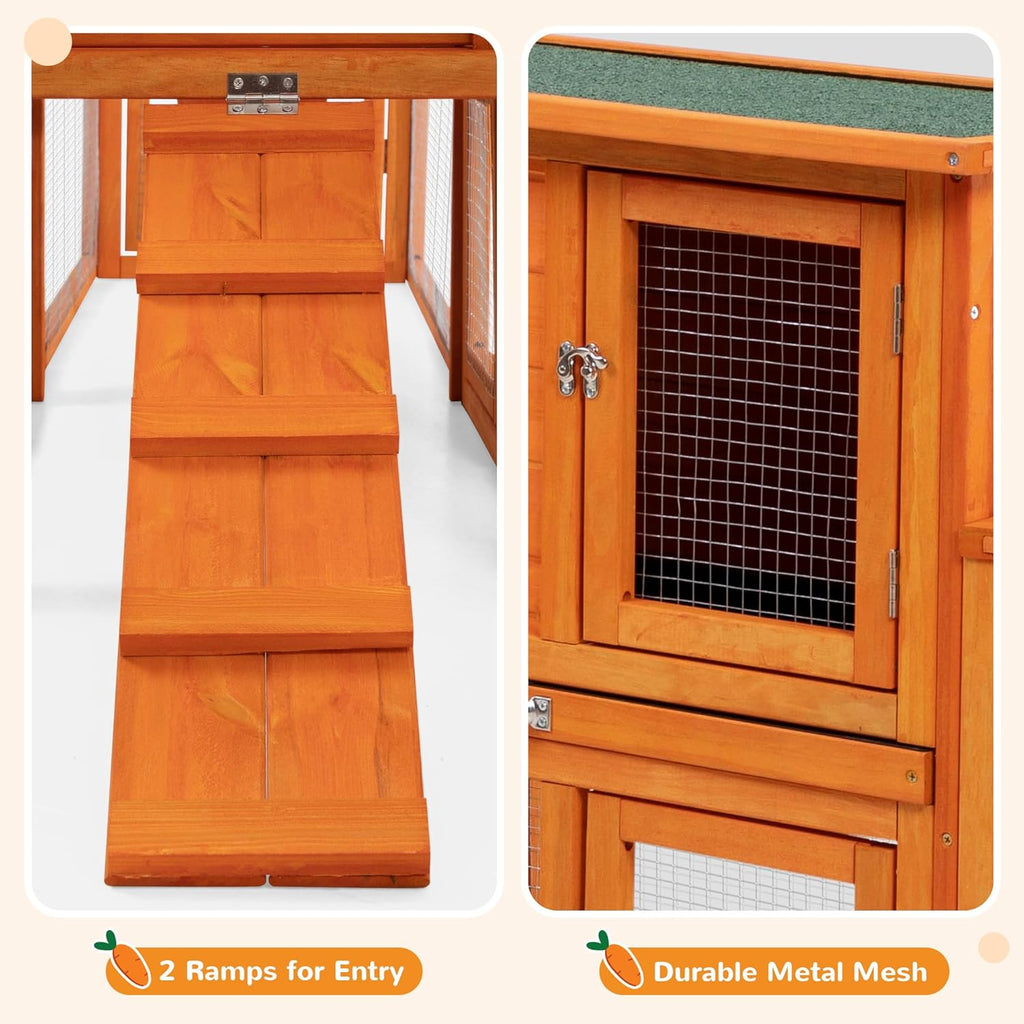 Extra Large Wooden Rabbit Hutch with No-Leak Tray and Waterproof Roof B7276