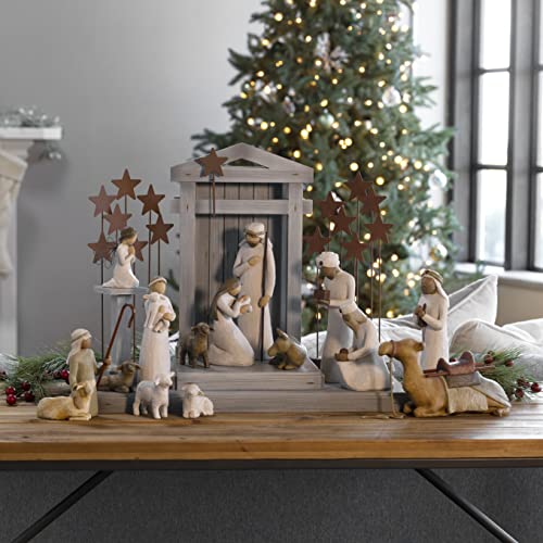 Nativity Scene with Metal Stars and Angel, 18-Piece Set D31722