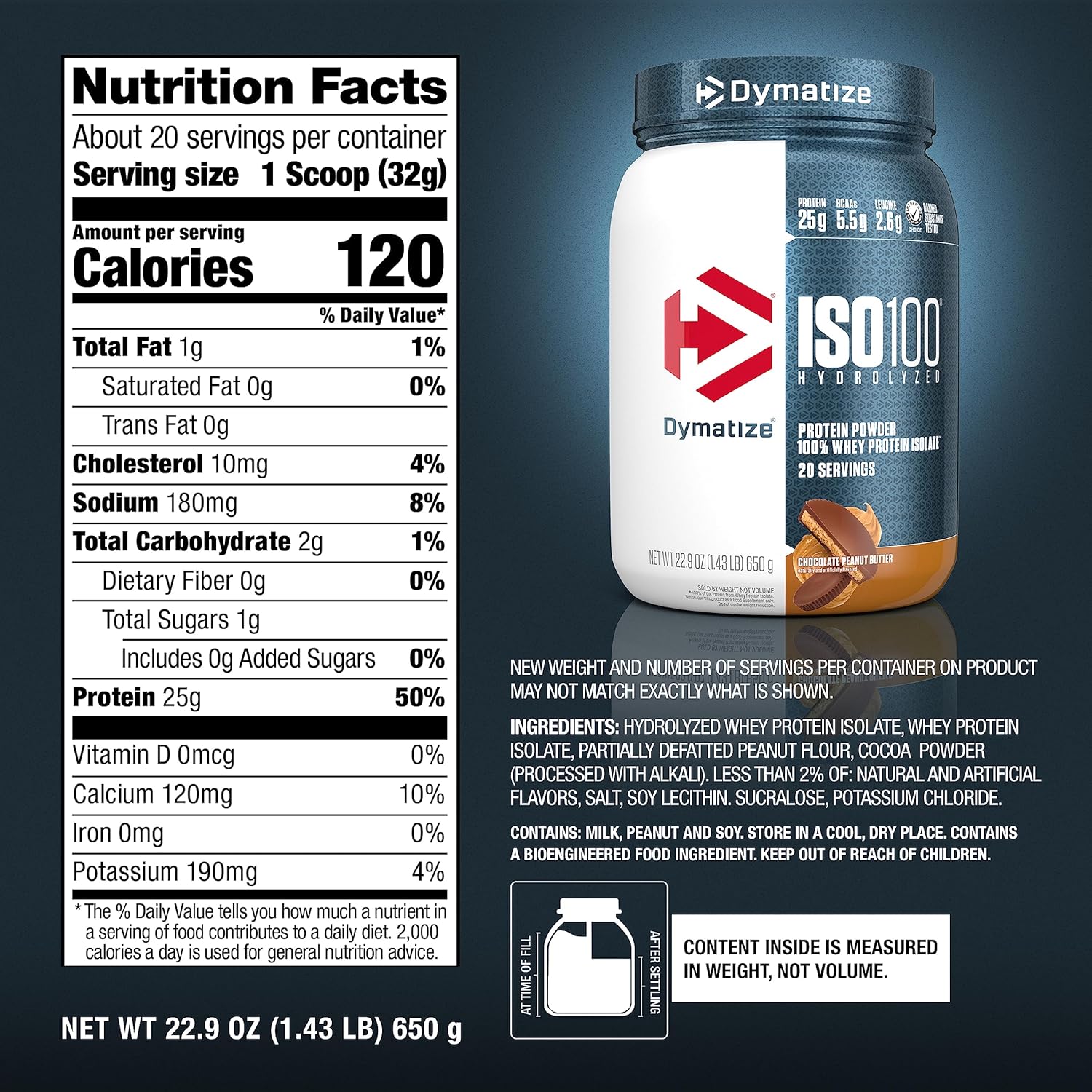 Whey Protein Powder, Chocolate Peanut Butter, 20 Servings I135