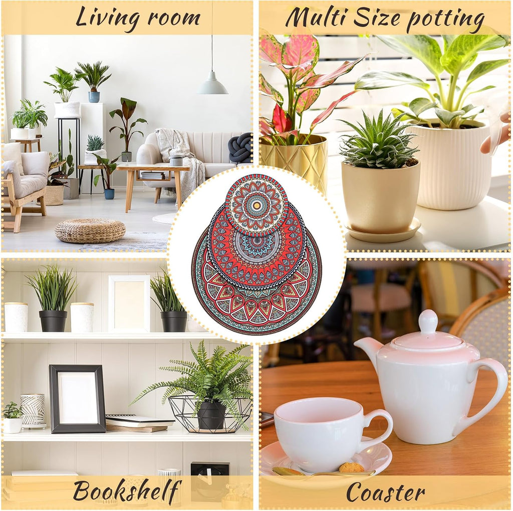 6 Pcs Boho Plant Pot Mat 3 Sizes Absorbent Non Slip Round Coaster for Indoor Outdoor Gardening F97102