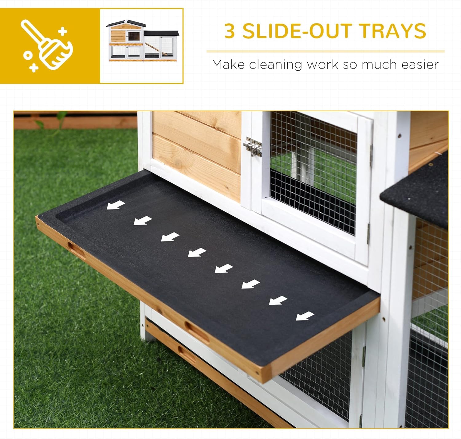 Wooden Rabbit Hutch with Ramp, Weatherproof Roof, Outdoor Run N504