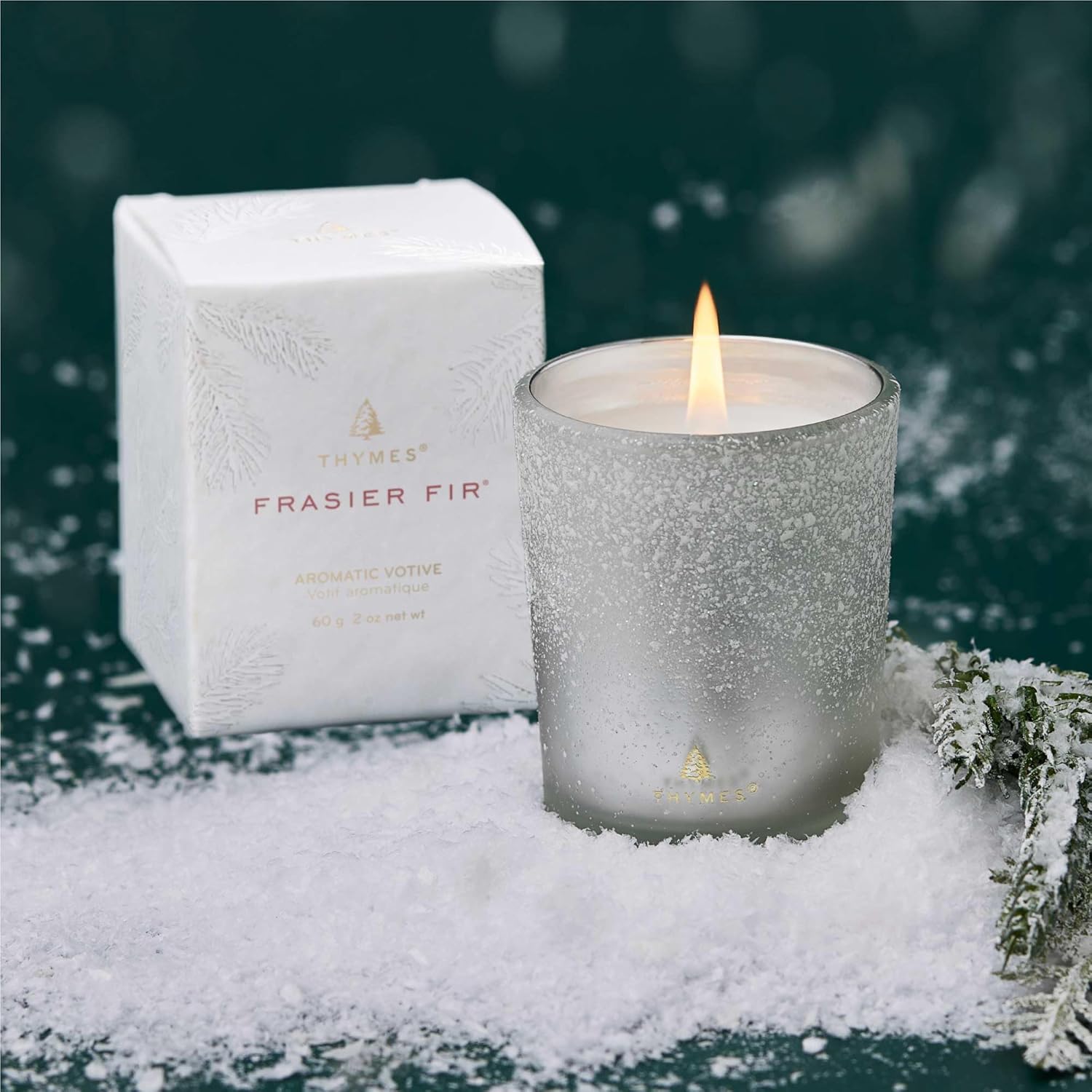 Flocked Votive Candle – Scented Fir Candle with Cedarwood and Sandalwood (2 oz) Q5718