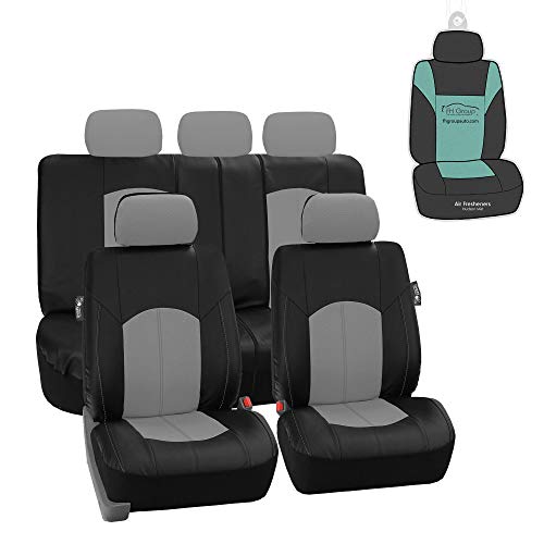 FH Group Car Seat Covers Premium PU Leather Car Seat Cover Beige Full Set, Automotive Seat Cover Airbag Compatible Split Bench Tan Interior Accessories Universal Fit Combo Small Car Seat Cover Design