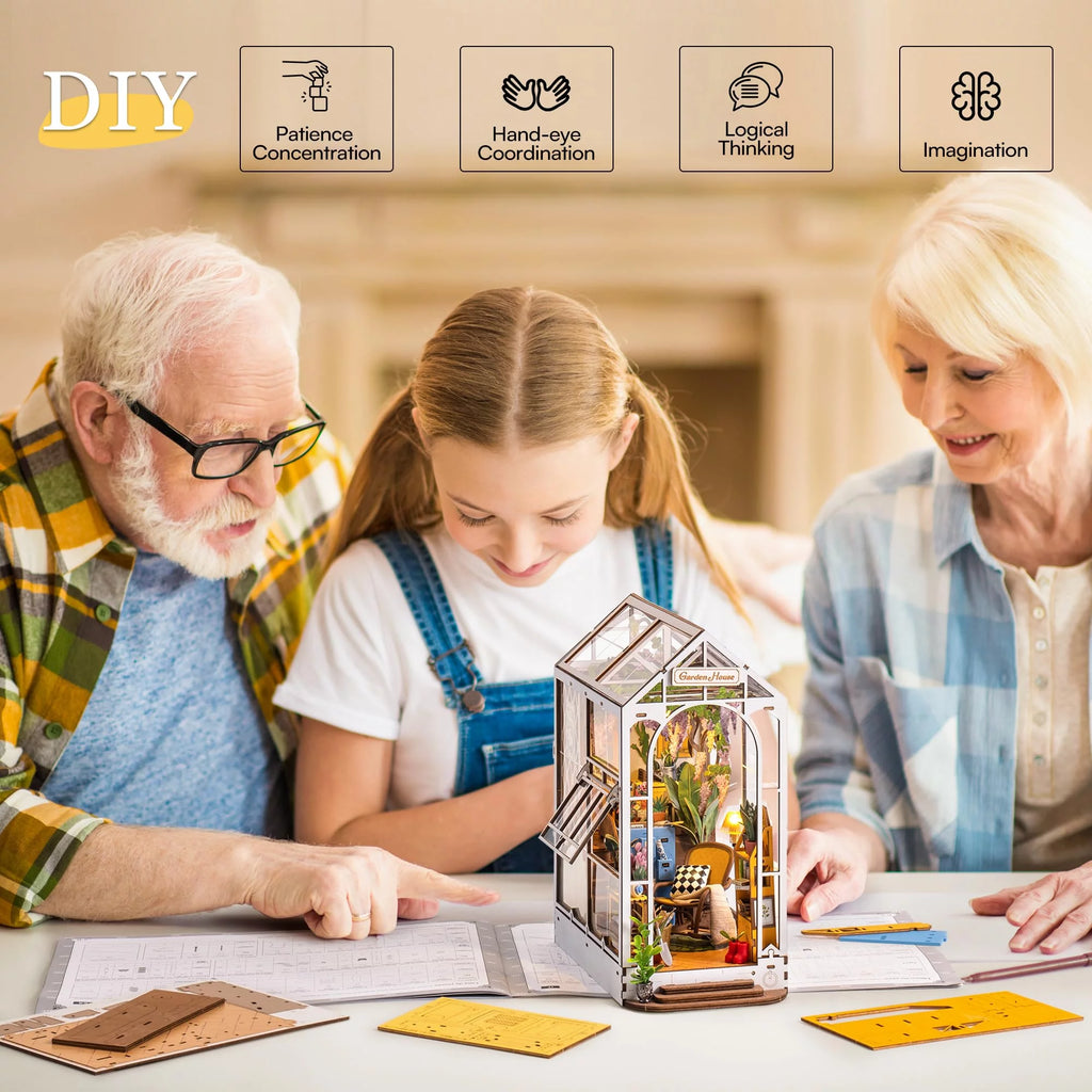 Book Nook Kit DIY Miniature House with LED Light Bookshelf Insert Decor O228447