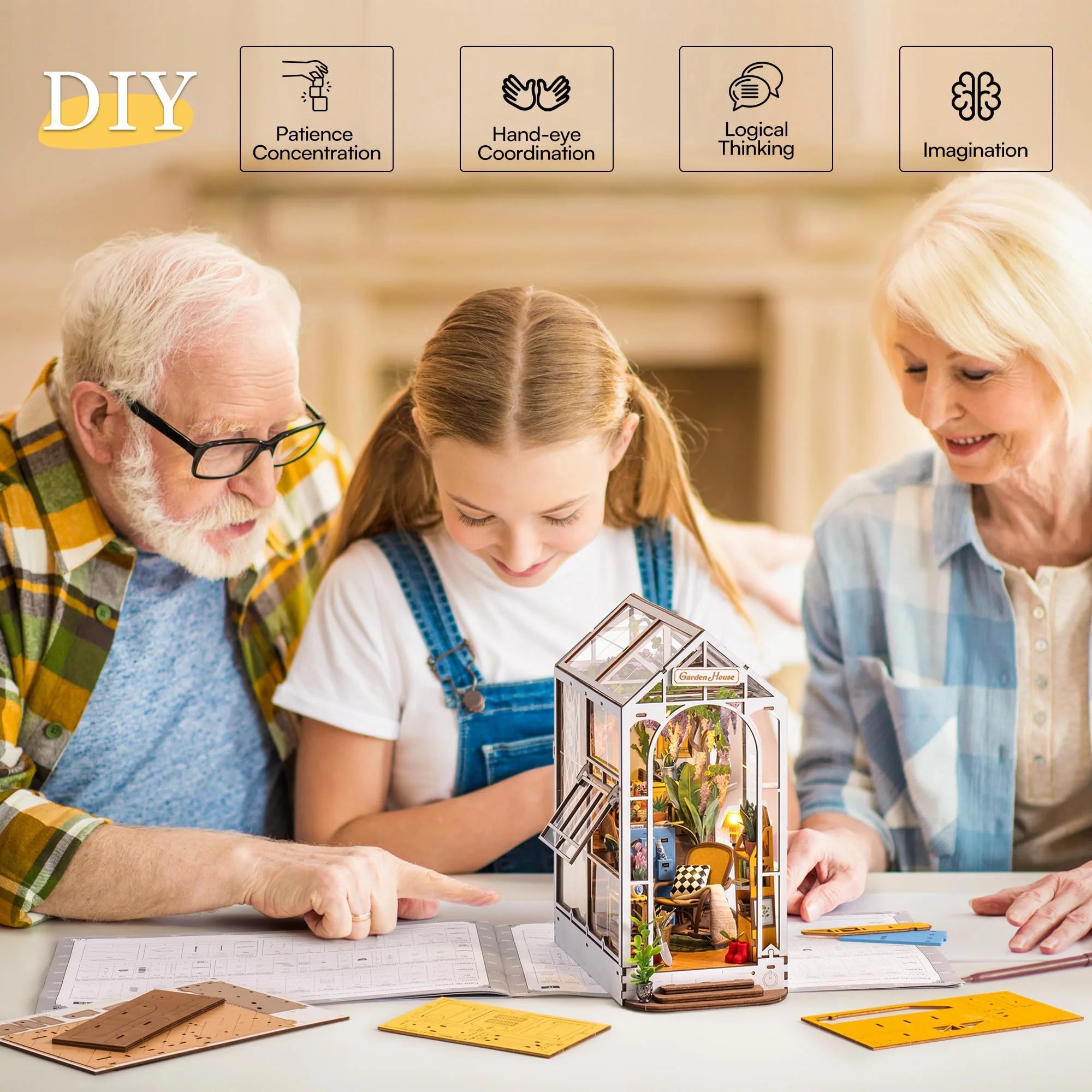 Book Nook Kit DIY Miniature House with LED Light Bookshelf Insert Decor O228447