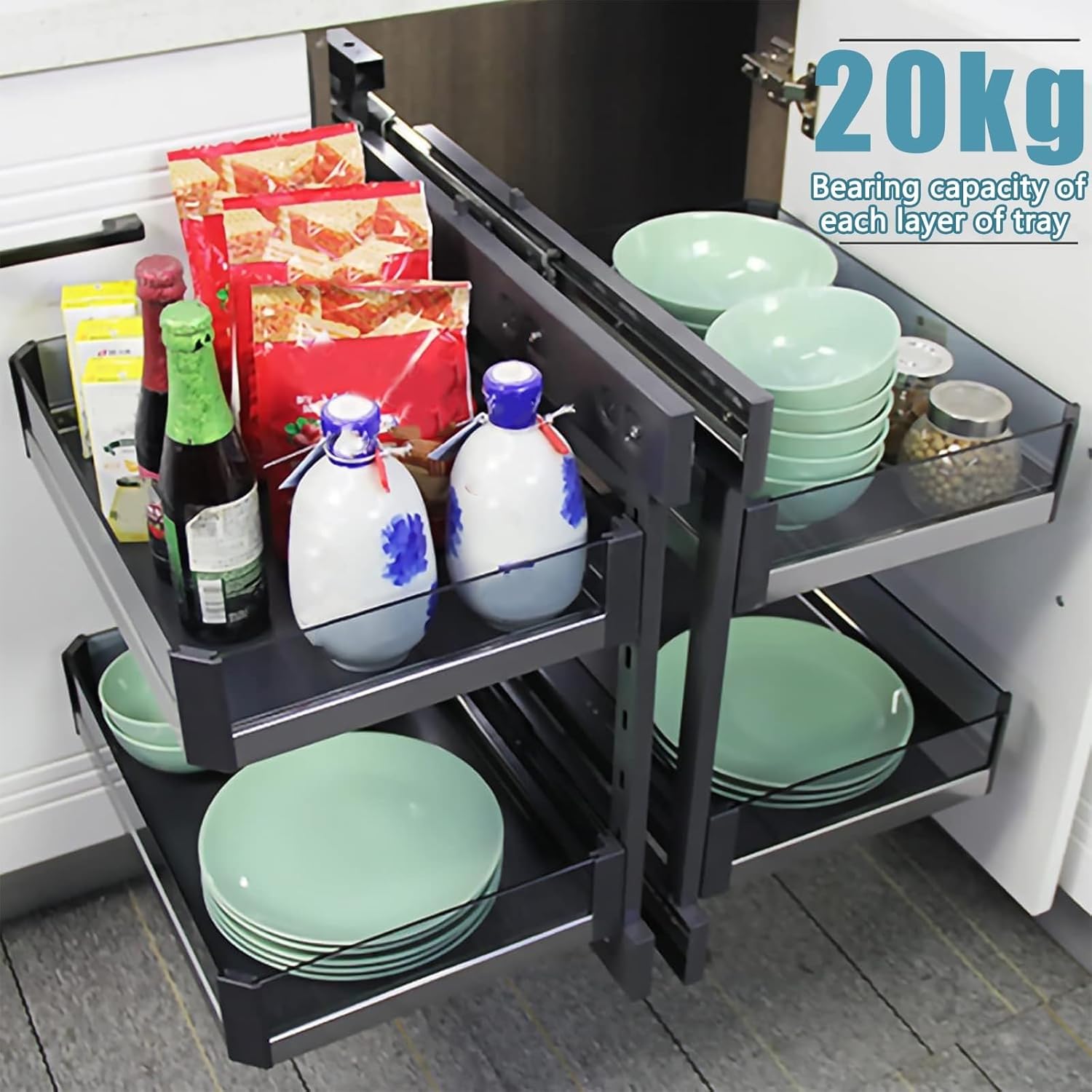 Blind Corner Cabinet Organizer with 4 Shelf Tray Baskets S67197