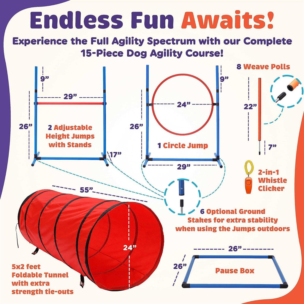 Dog Agility Training Equipment Set 15 Piece Backyard Course J364739