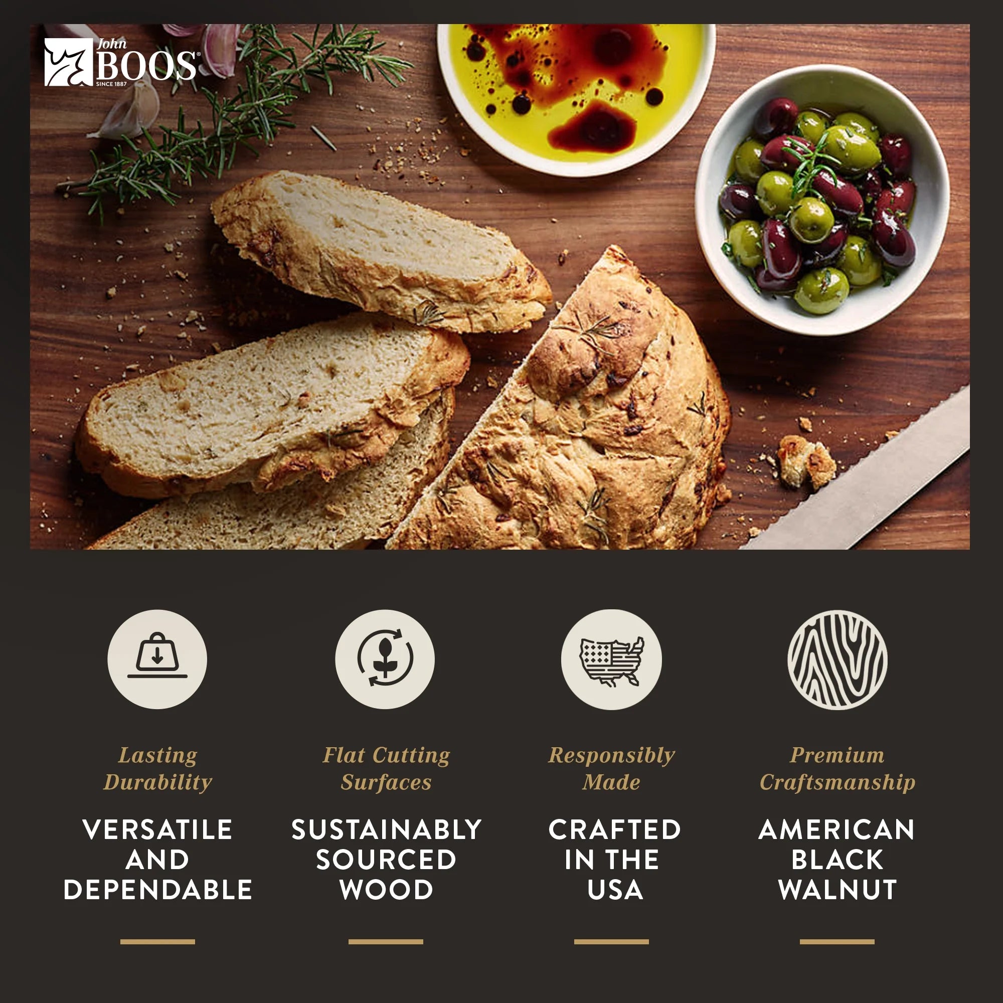 Walnut Wood Round Cutting Board for Kitchen, 18" x 18" x 1.5" E220