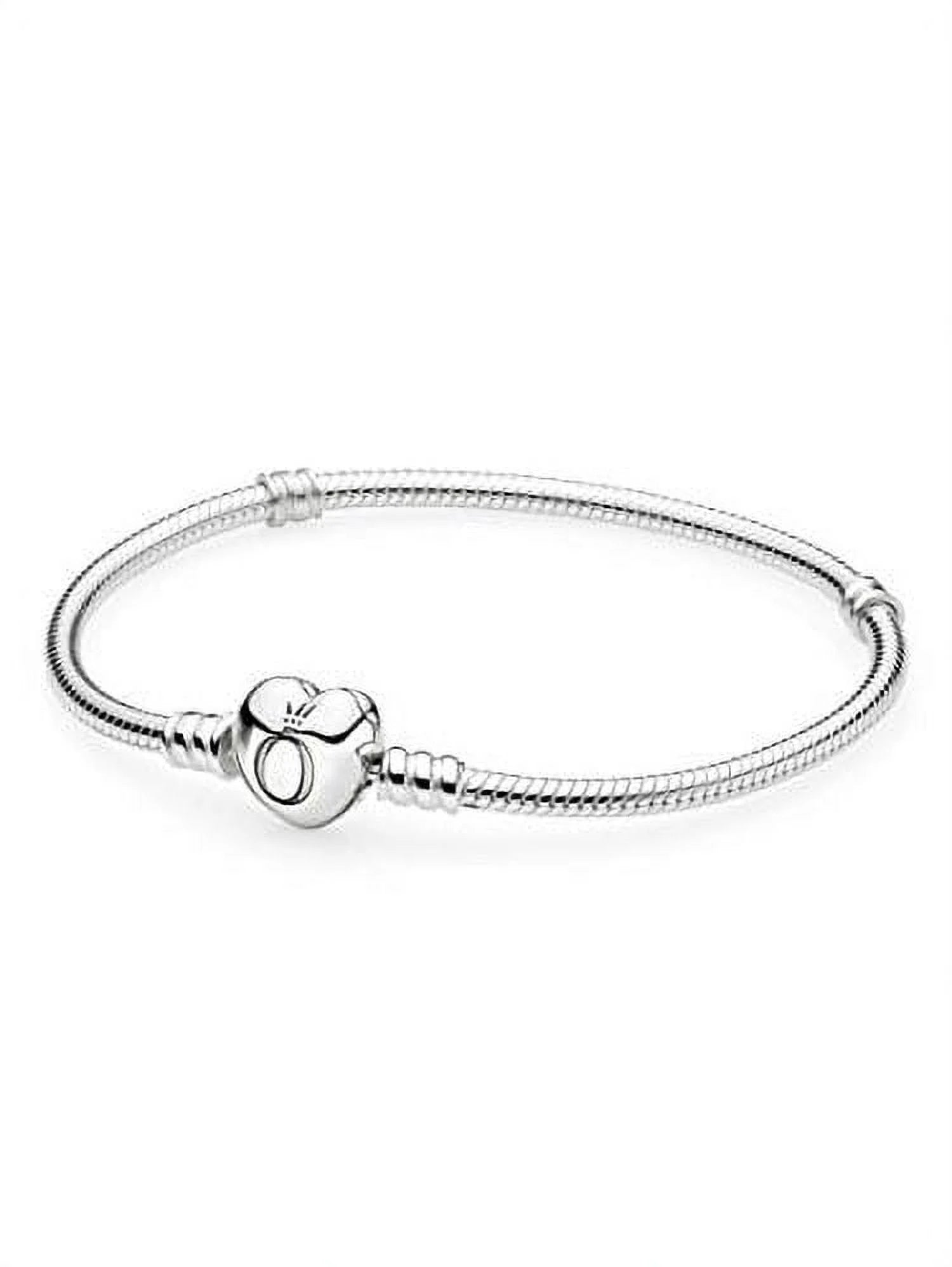 Sterling Silver Snake Chain Charm Bangle Bracelet with Heart Clasp E16172
