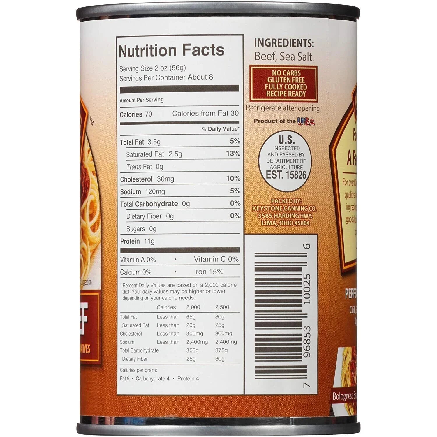 Ground Beef 14 oz Can Fully Cooked, Emergency Food for Camping Hiking Z34738