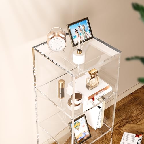 3-Tier Acrylic Bookcase, Floor Standing Clear Bookshelf for Home Office R42956