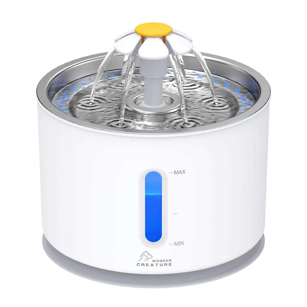 Wonder Creature Cat Water Fountain with Stainless Steel Lid, 2.4L/81oz Automatic Cat Fountain with LED Light and Water Level Window for Cats and Dogs - Pet Supplies online store