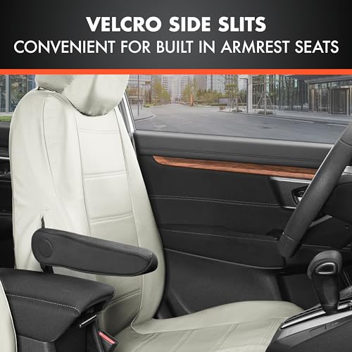Beige Leather Car Seat Covers Front Seats Only, 4-Piece Faux Leather W513194