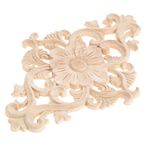 Wood Carved Appliques, 2Pcs Unpainted Wooden Onlays for Furniture Cabinet Door Wall Decor, 15x10.5cm H161