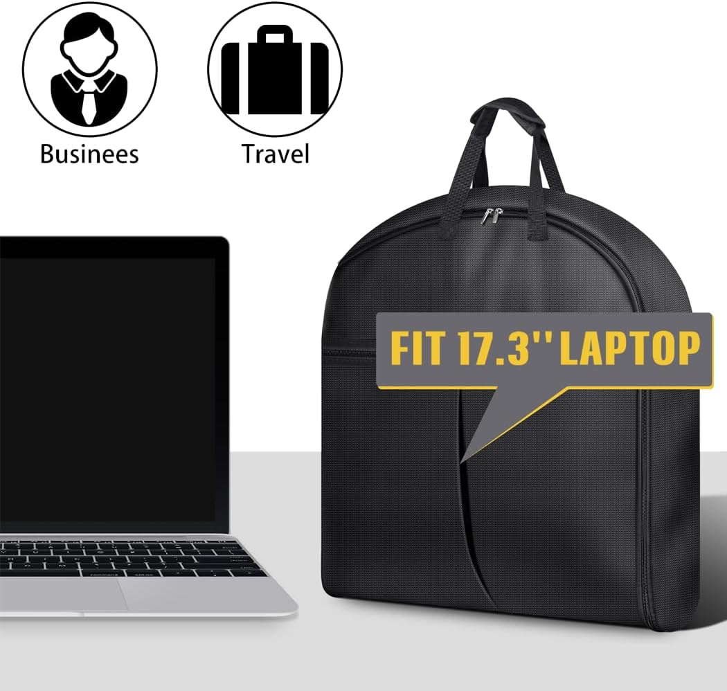 Carry On Garment Bag for Travel, 43'' Heavy Duty Suit Bag with Metal Hook, Waterproof Convertible 2 in 1 Duffle Bag, Black B33207