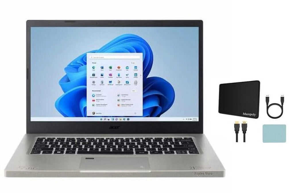 Acer Aspire Vero 14" FHD LED-Backlit Laptop, Intel Core i7-1255U EVO 1.70GHz, 16GB RAM 1TB SSD, Windows 11 Home, Backlit Keyboard, Bluetooth, Finger Print Reader, Webcam, Gray + Mazepoly Accessories