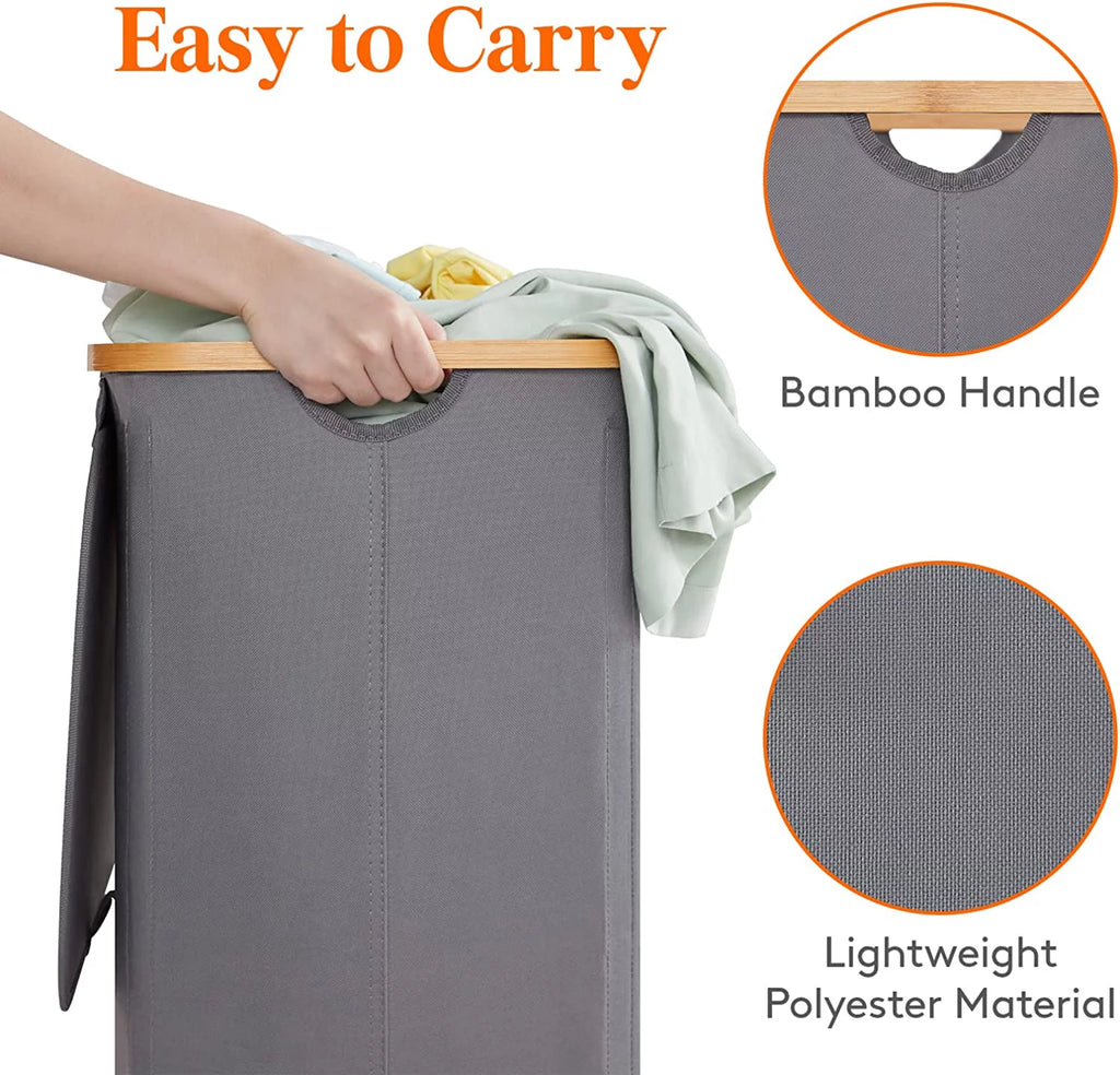 100L Laundry Basket with Lid, Removable Bag Grey F469