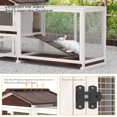 2 Story Wooden Rabbit Hutch with Removable Trays and Large Run Cage K35139