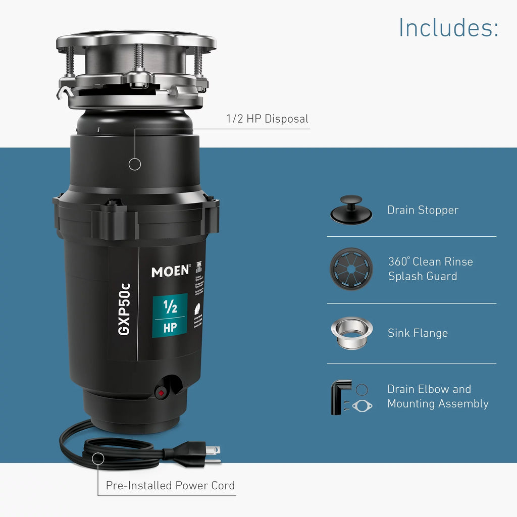 Garbage Disposal, 1/2 HP, Continuous Feed, Power Cord Included L4687
