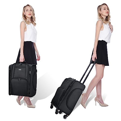 Rolling Makeup Train Case Soft Sided Cosmetic Organizer with Removable Side Pocket L1629