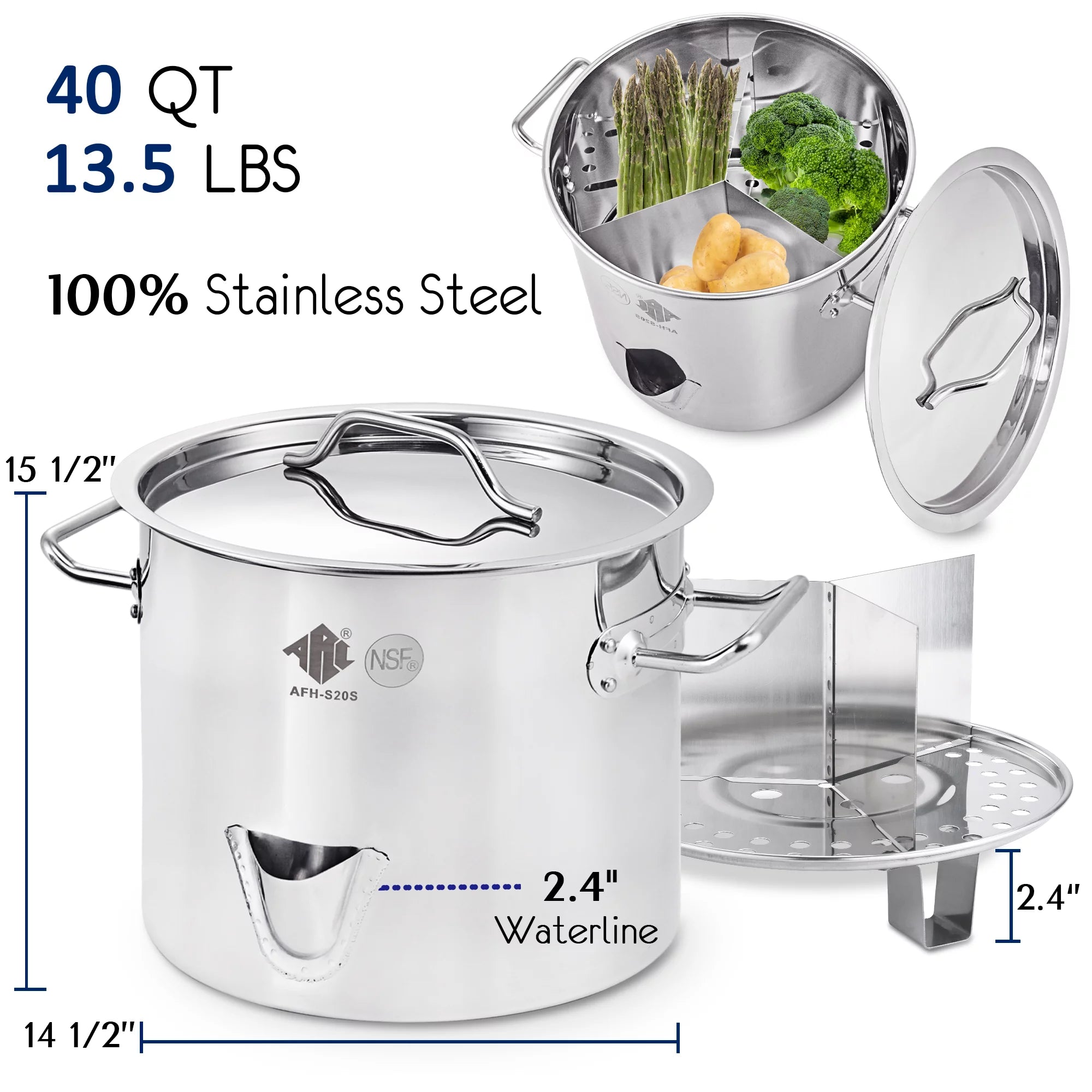 Stainless Steel Stock Pot with Lid & Steamer Rack G6740