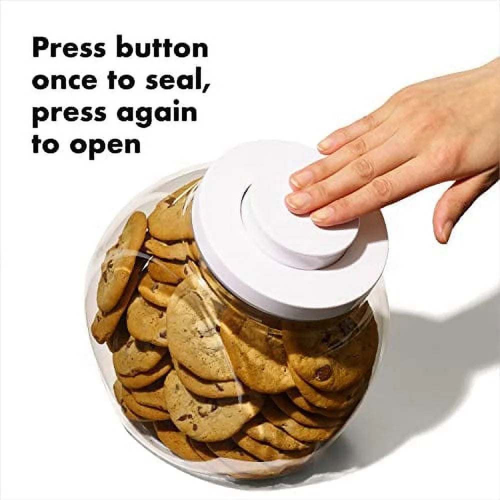 Medium Cookie Jar with Airtight Lid, White and Clear B654
