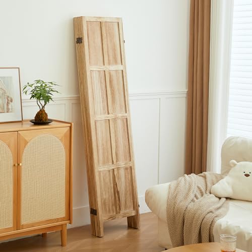 6 Panel Room Divider, 5.6 FT Folding Privacy Screen, Wooden Freestanding Partition B917393