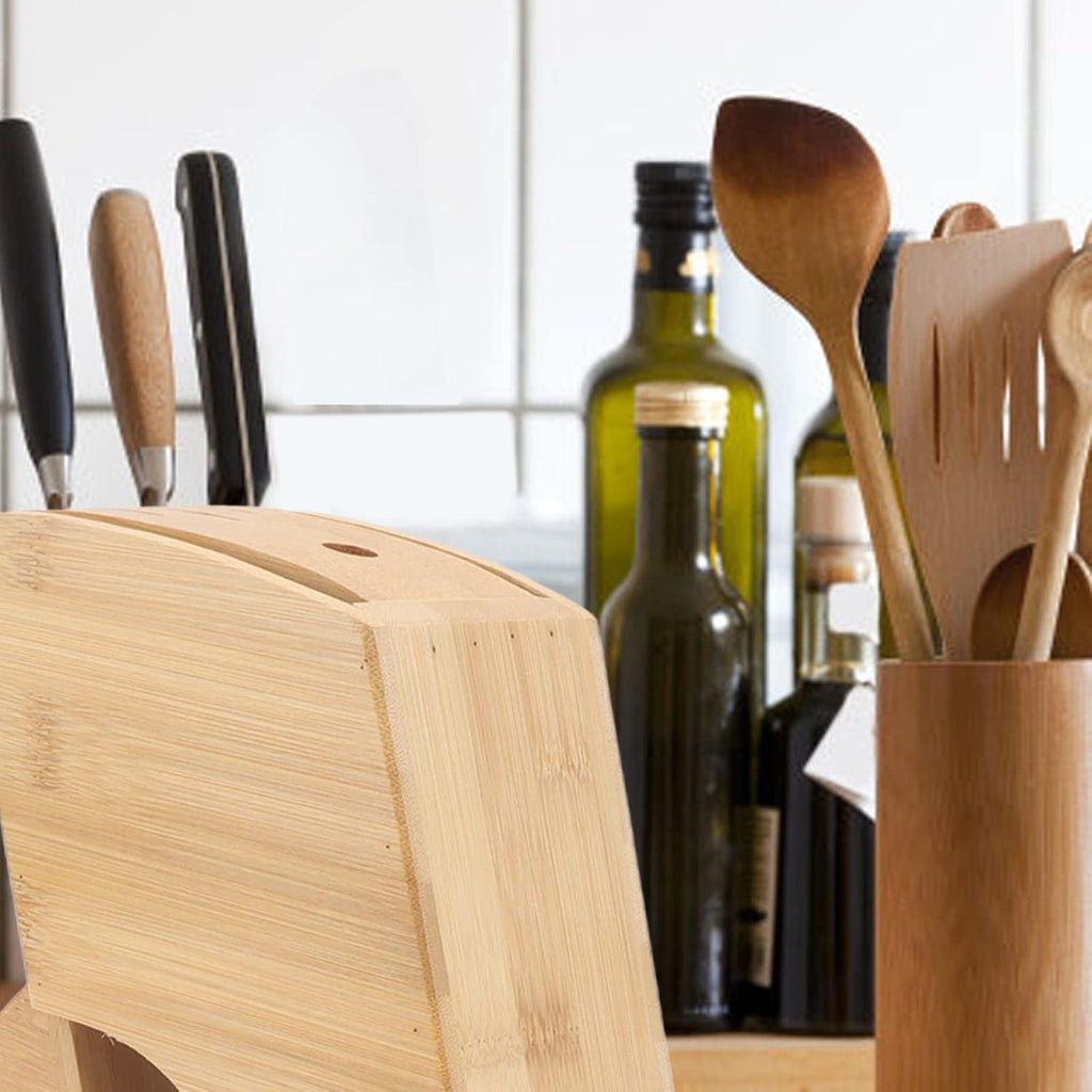 Wooden Knife Block with Non-Slip Felt Mat for Kitchen Countertop J65363