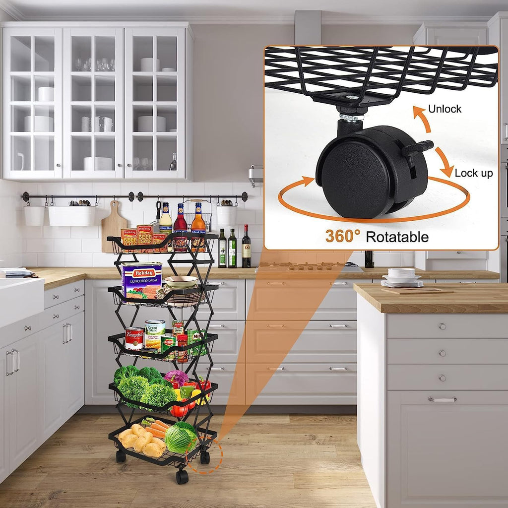 5 Tier Foldable Rolling Storage Cart for Vegetable and Fruit S651